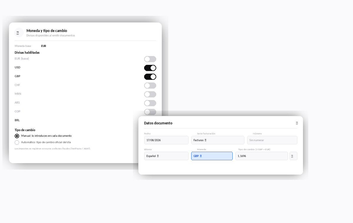 Facturación multi-divisa con tipo de cambio automático en Factulista