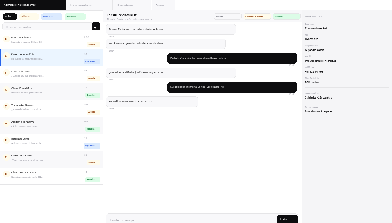 Gestión de documentos por cliente en Factulista Despacho